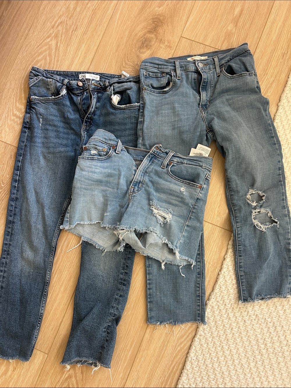 Women’s Blue Denim Jeans and Distressed Shorts Set - Casual Mid Wash